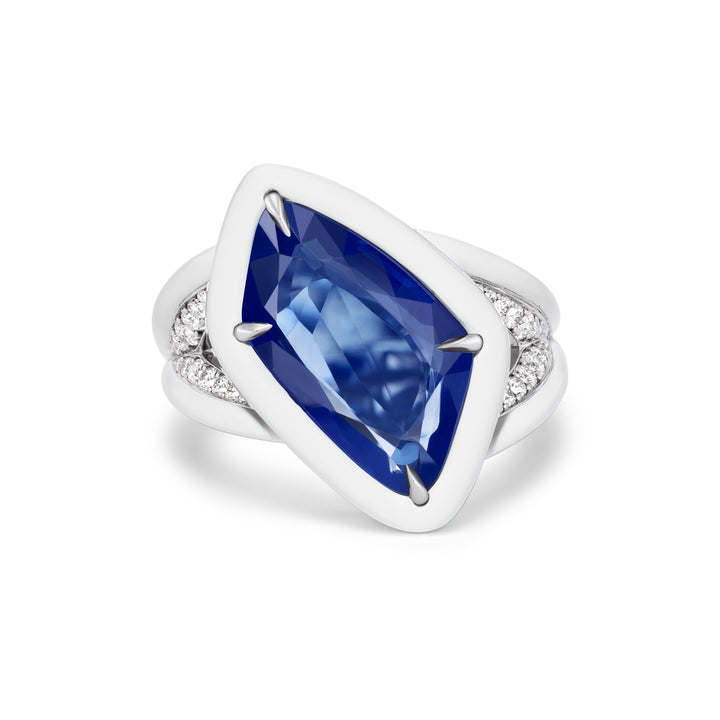Platinum Sapphire and Diamond White Ceramic Ring