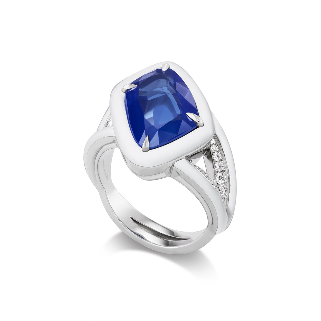 Platinum Sapphire and Diamond White Ceramic Ring
