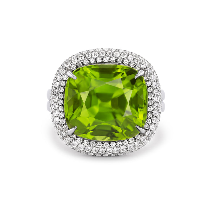 Platinum Peridot and Diamond Ring