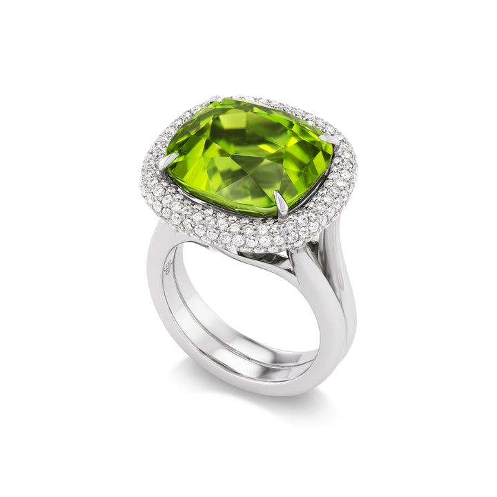 Platinum Peridot and Diamond Ring