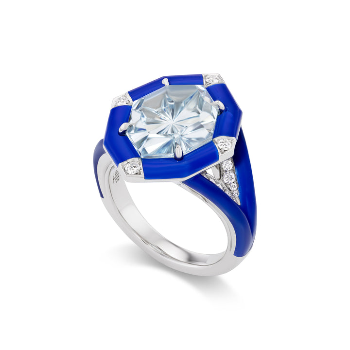 Platinum Paraiba Type Tourmaline and Diamond Blue Ceramic Ring