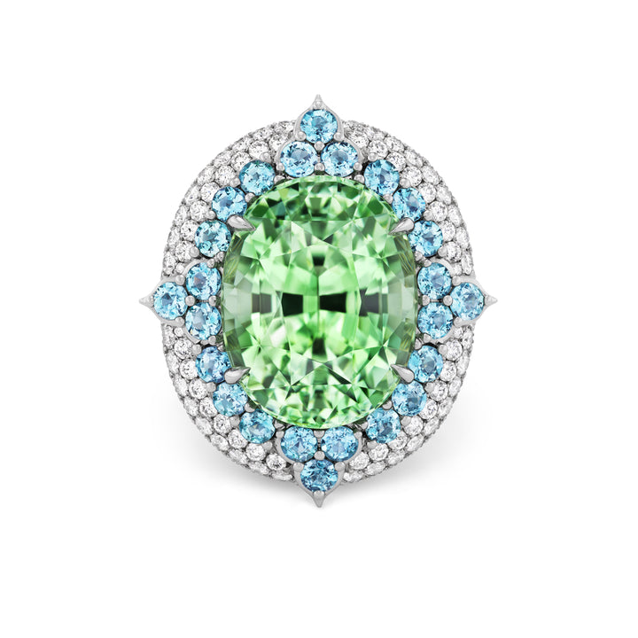 Platinum Paraiba Type Tourmaline, Alexandrite & Diamond Ring