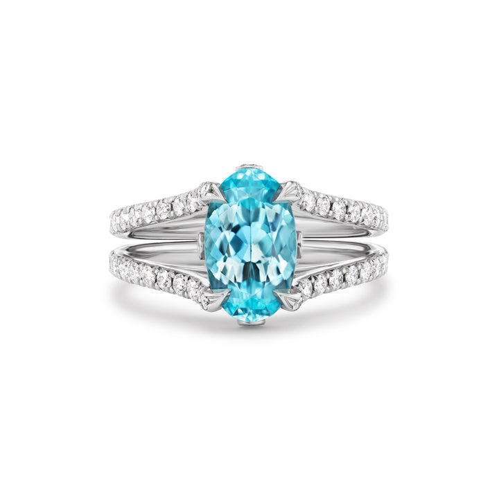 Platinum Mozambique Paraiba Type Tourmaline and Diamond Ring