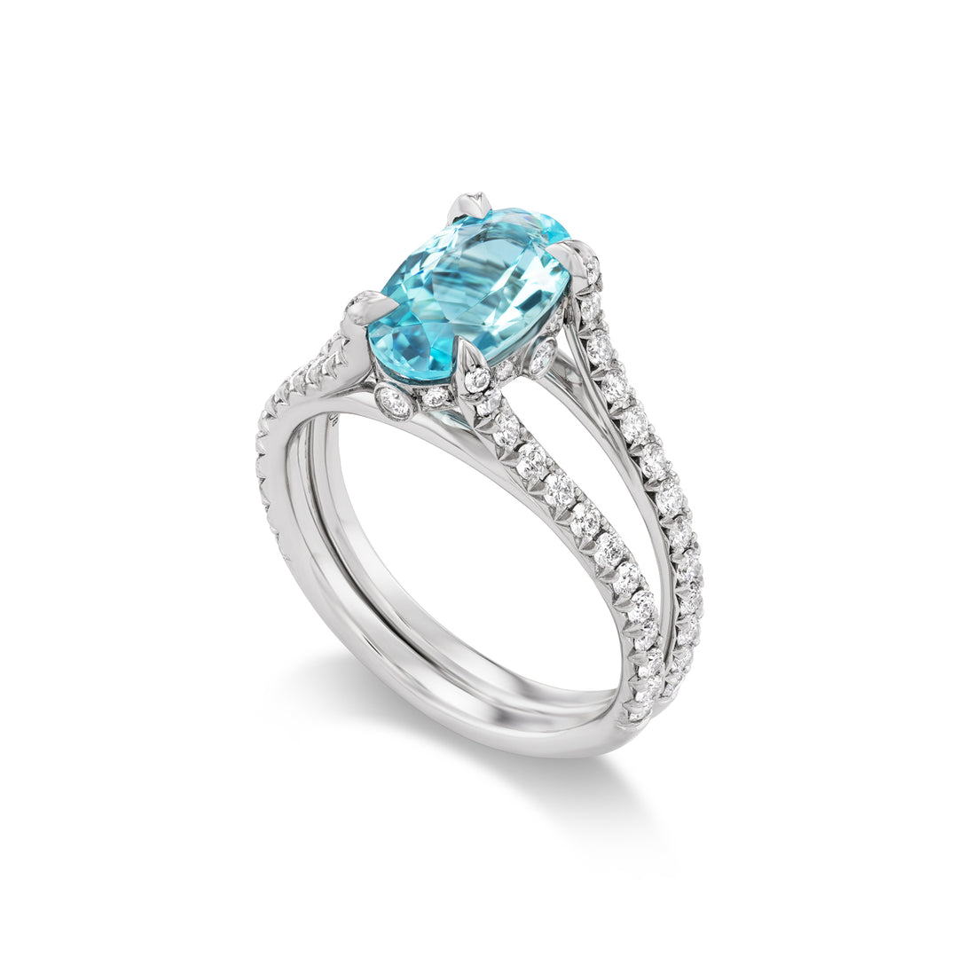 Platinum Mozambique Paraiba Type Tourmaline and Diamond Ring