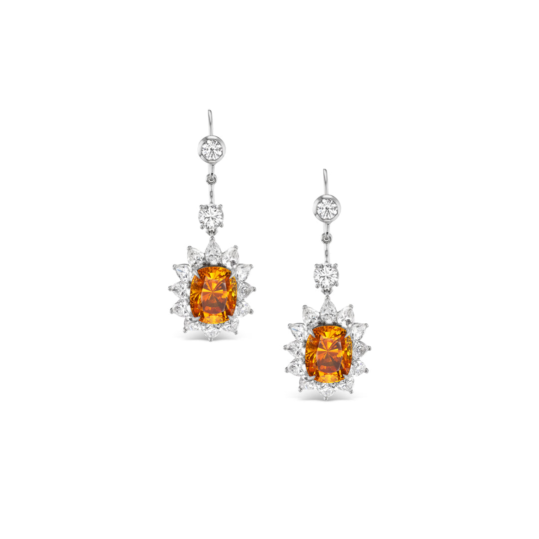 Platinum Orange Sapphire and Diamond Earrings
