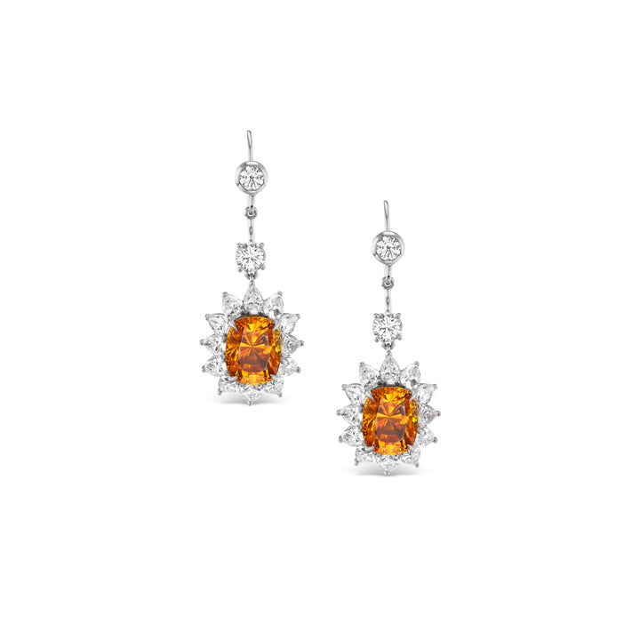 Platinum Orange Sapphire and Diamond Earrings