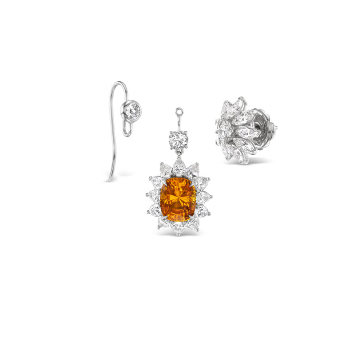 Platinum Orange Sapphire and Diamond Earrings