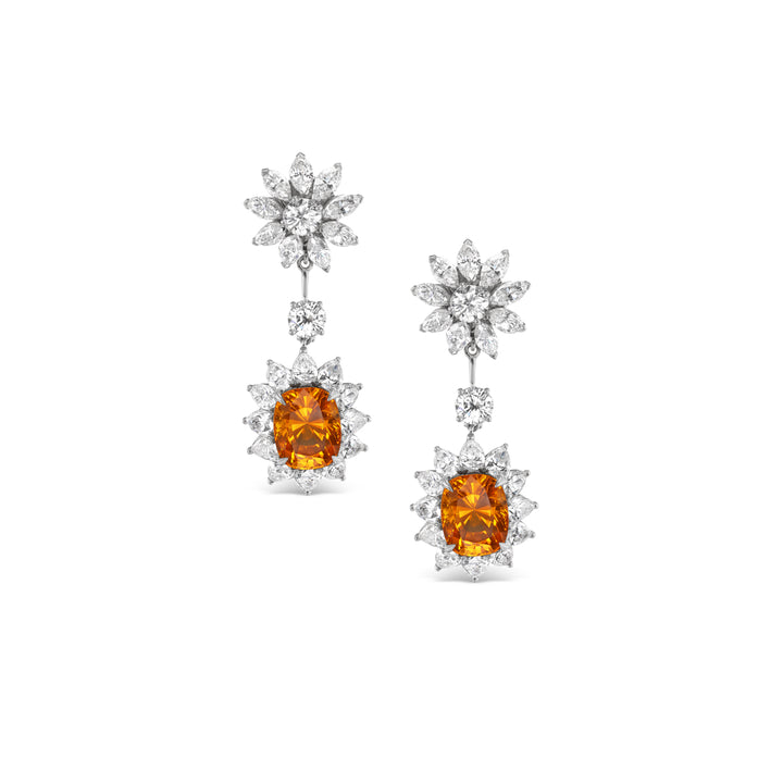 Platinum Orange Sapphire and Diamond Earrings