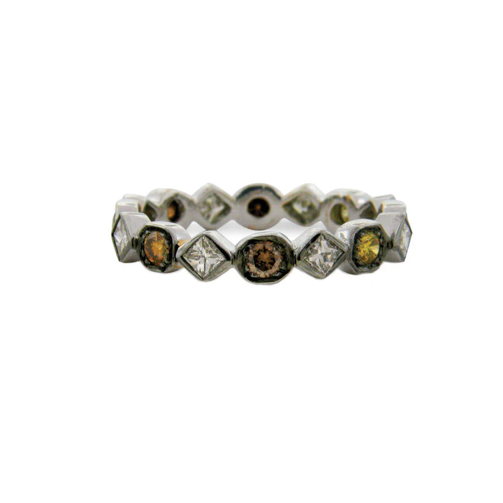 18K White Gold with Black Rhodium Art Deco Multi-Color Diamond Band
