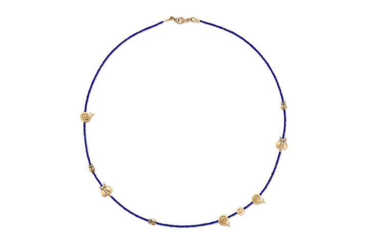 18K Yellow Gold & Lapis "Fable Animals and Strange Characters" Beaded Necklace