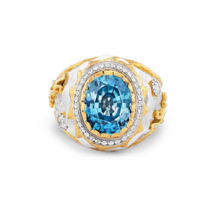 18K Yellow Gold,  Blue Zircon & Diamond Ring