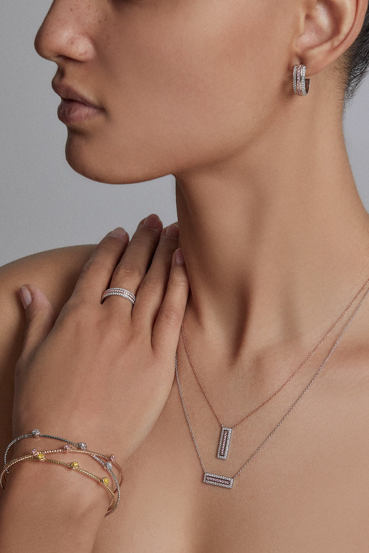 Vertical Bar Necklace of 18K Pink Gold, Platinum, Argyle Pink Diamonds & Colorless Diamonds