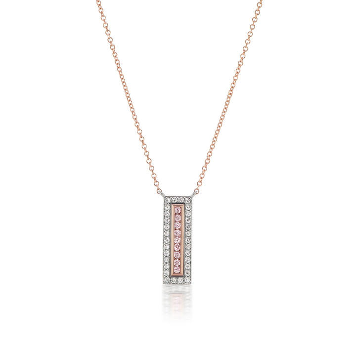 Vertical Bar Necklace of 18K Pink Gold, Platinum, Argyle Pink Diamonds & Colorless Diamonds