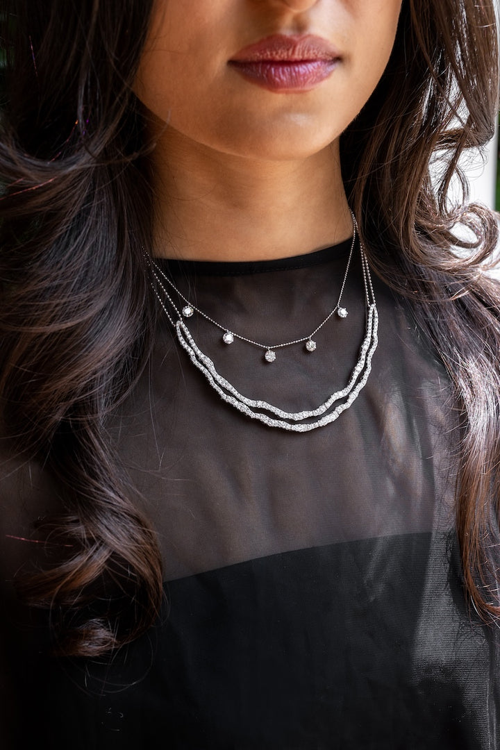 18K White Gold  Necklace with Large Floating Diamonds