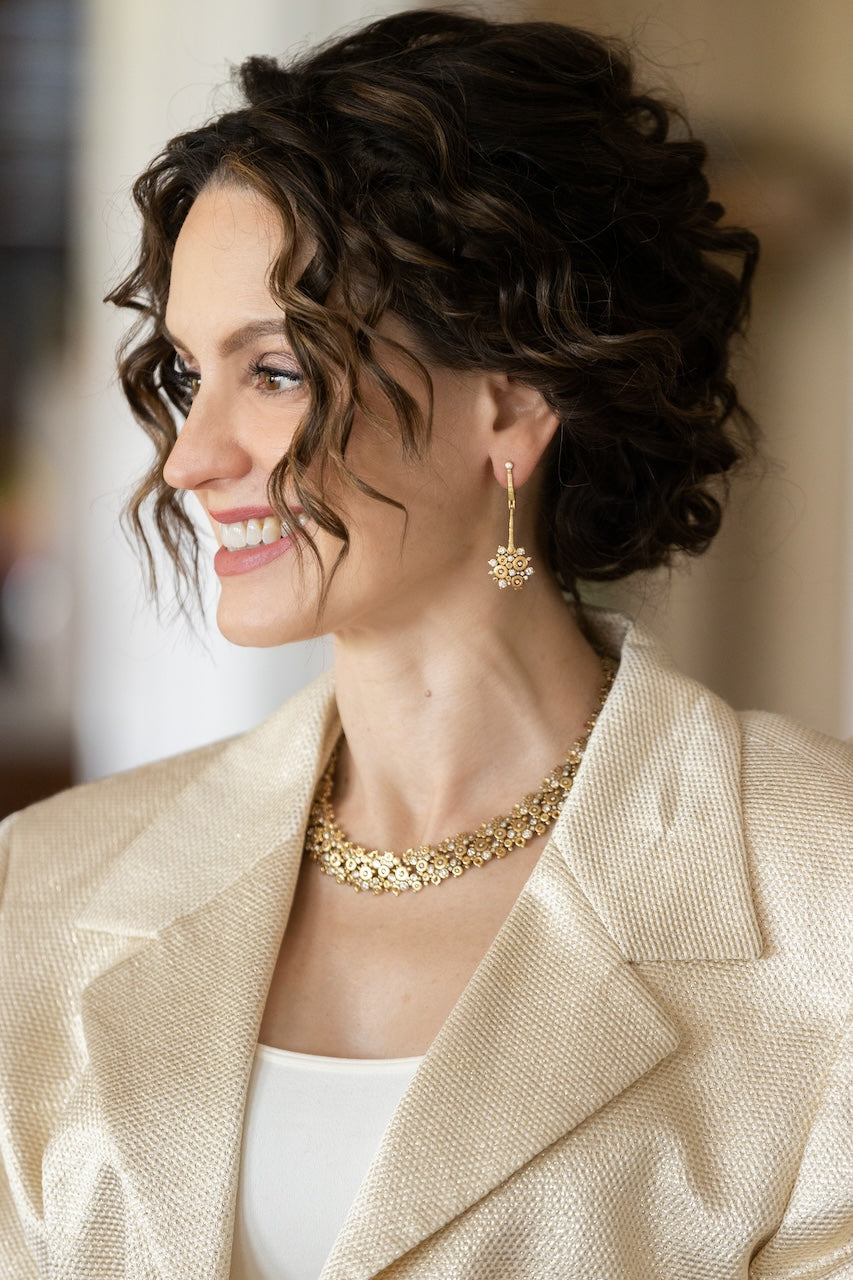18K Yellow Gold Diamond Ocean Earrings
