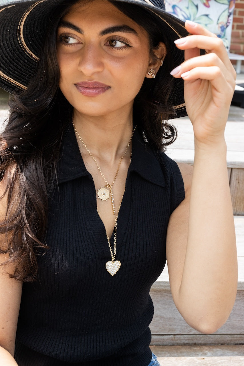 18K Yellow Gold  & Confetti White Diamond Heart Pendant