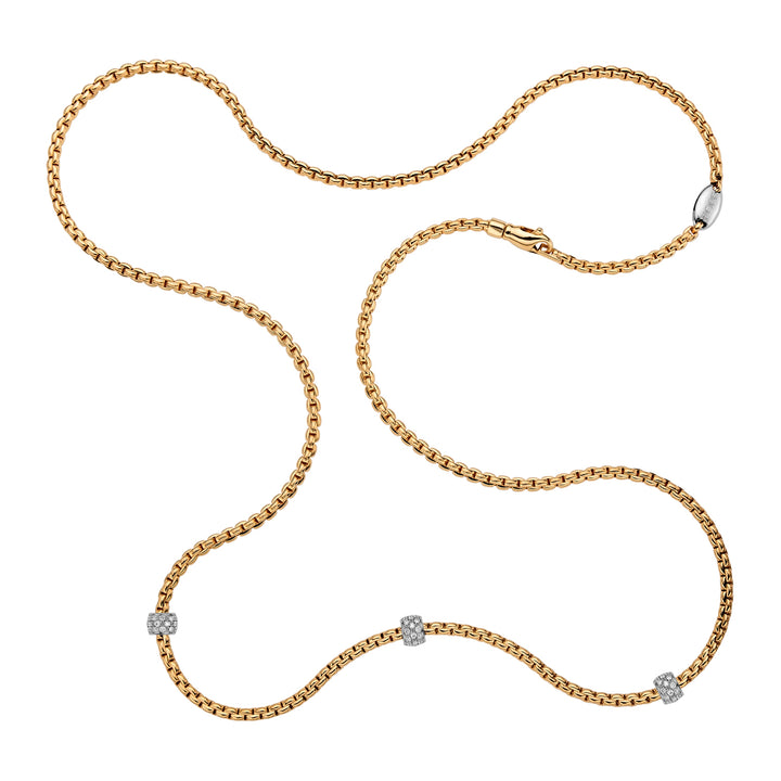 18K Yellow Gold EKA Rope Necklace with Diamond Stations