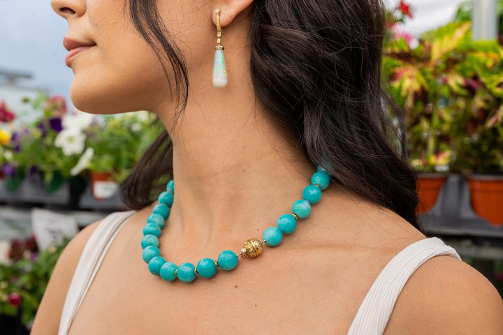 18K Yellow Gold "Lillies" Amazonite Beaded Necklace