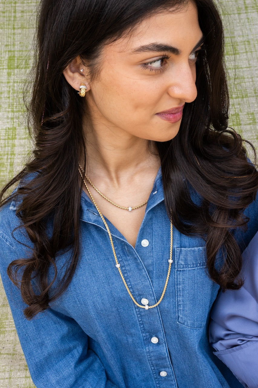 18K Yellow Gold EKA Rope Necklace with Diamond Stations