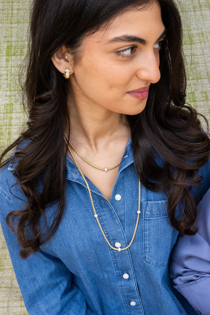 18K Yellow Gold EKA Rope Necklace with Diamond Stations