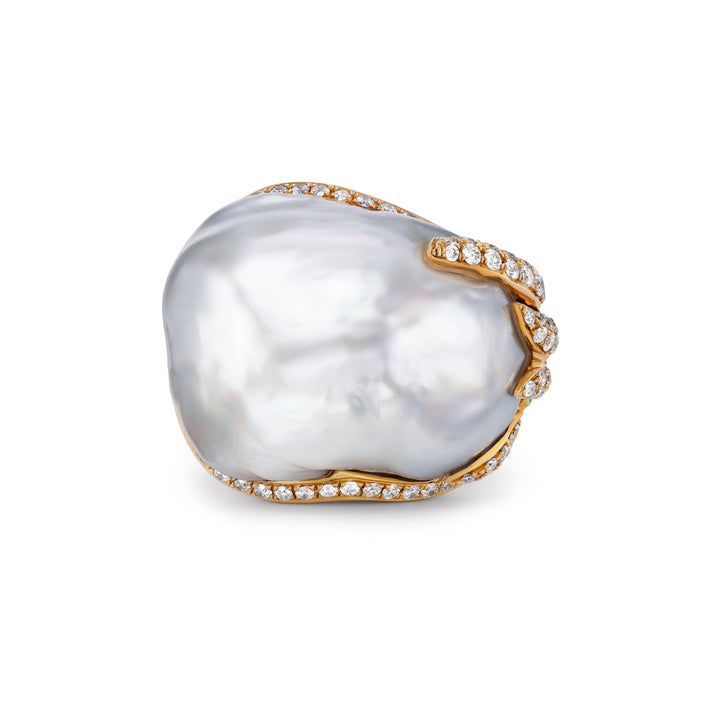 18K Rose Gold,  White South Sea Pearl & Diamond Ring