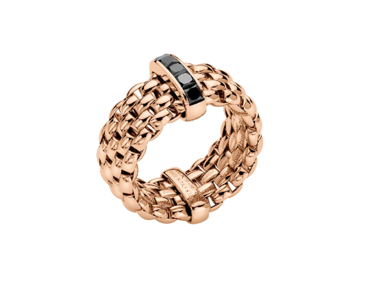 18K Rose Gold Flex'It Ring with Princess Cut Black Diamonds (0.70 cttw)