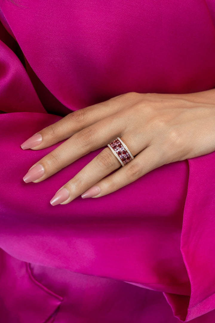 Limited Edition: 18K Rose Gold American Glamour Ring with Pink Sapphires, Rubies and Diamonds