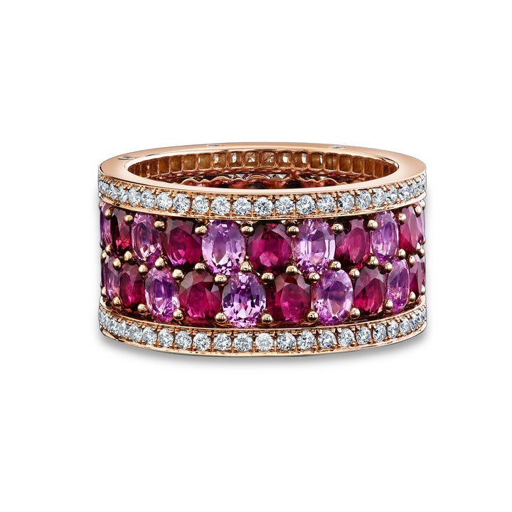 Limited Edition: 18K Rose Gold American Glamour Ring with Pink Sapphires, Rubies and Diamonds