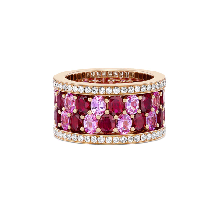 Limited Edition: 18K Rose Gold American Glamour Ring with Pink Sapphires, Rubies and Diamonds