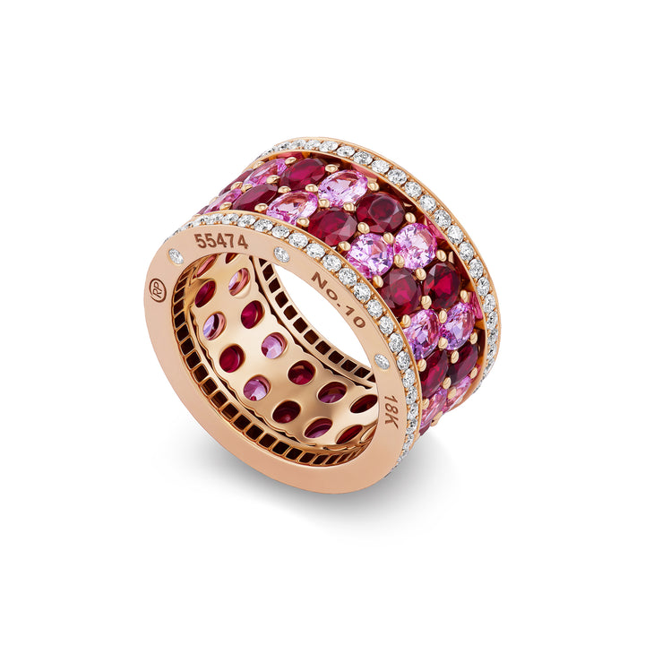 Limited Edition: 18K Rose Gold American Glamour Ring with Pink Sapphires, Rubies and Diamonds