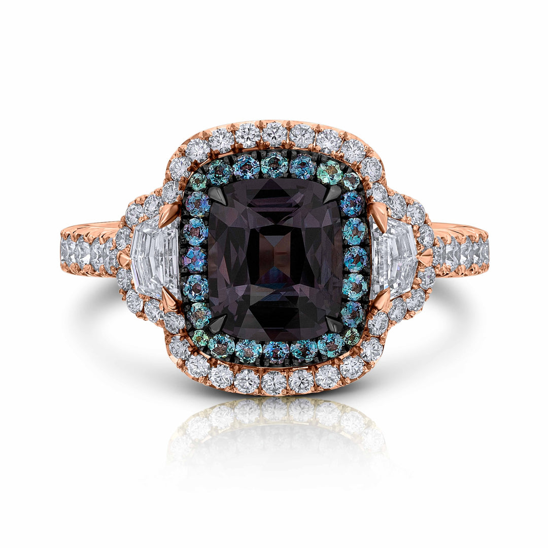 18K Rose Gold, Duet  Color-Change Garnet,  Diamond and Alexandrite Ring