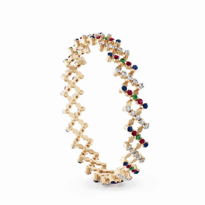 18K Rose Gold Ring Transforms to Bracelet with Diamonds , Blue Sapphires, Rubies & Tsavorites