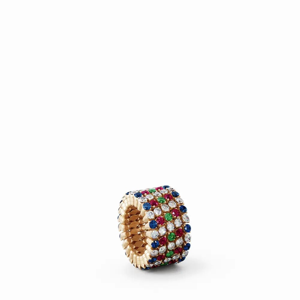 18K Rose Gold Ring Transforms to Bracelet with Diamonds , Blue Sapphires, Rubies & Tsavorites