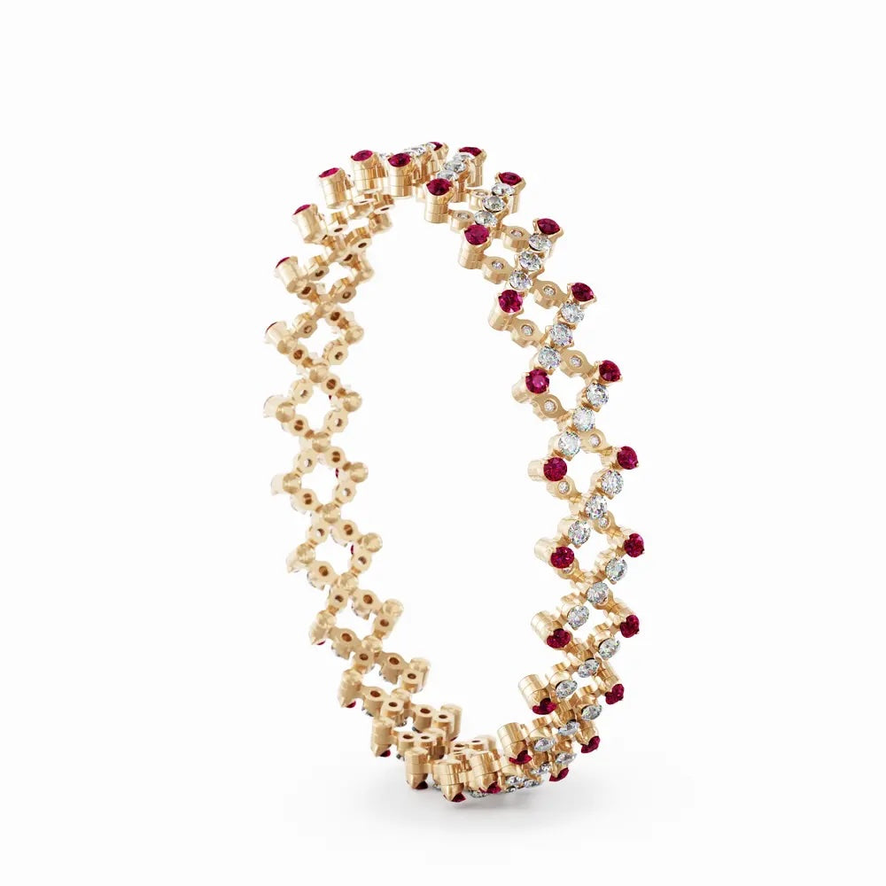 18K Rose Gold Flexible Ring Bracelet with Diamonds & Rubies