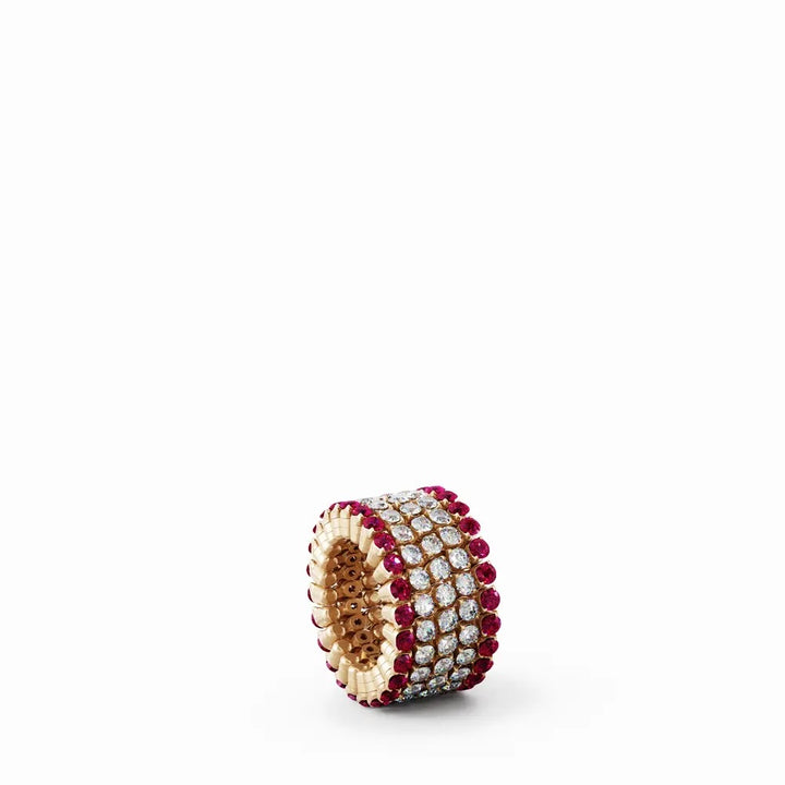 18K Rose Gold Flexible Ring Bracelet with Diamonds & Rubies