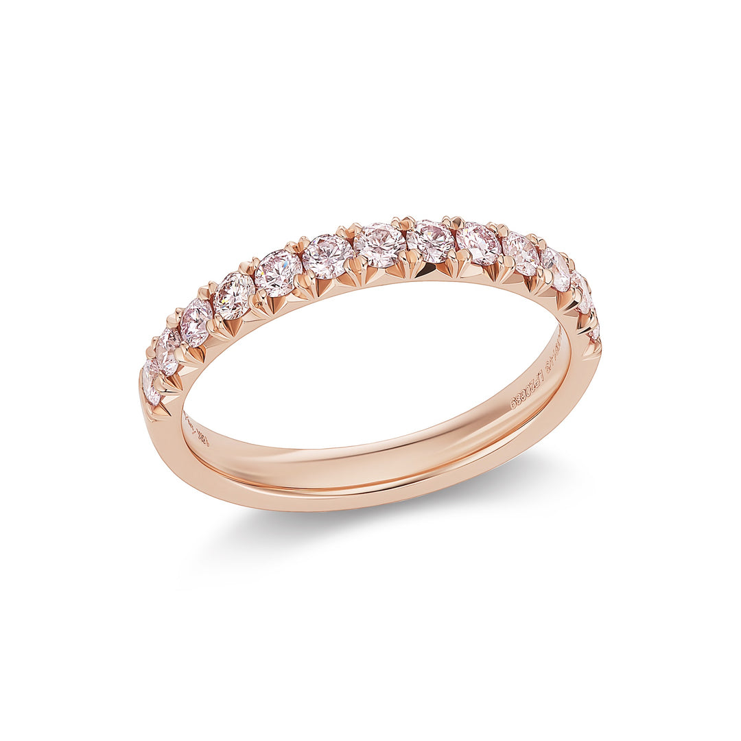 18K Pink Gold Half Eternity Band with French Pave Set  Round Argyle Pink Diamonds