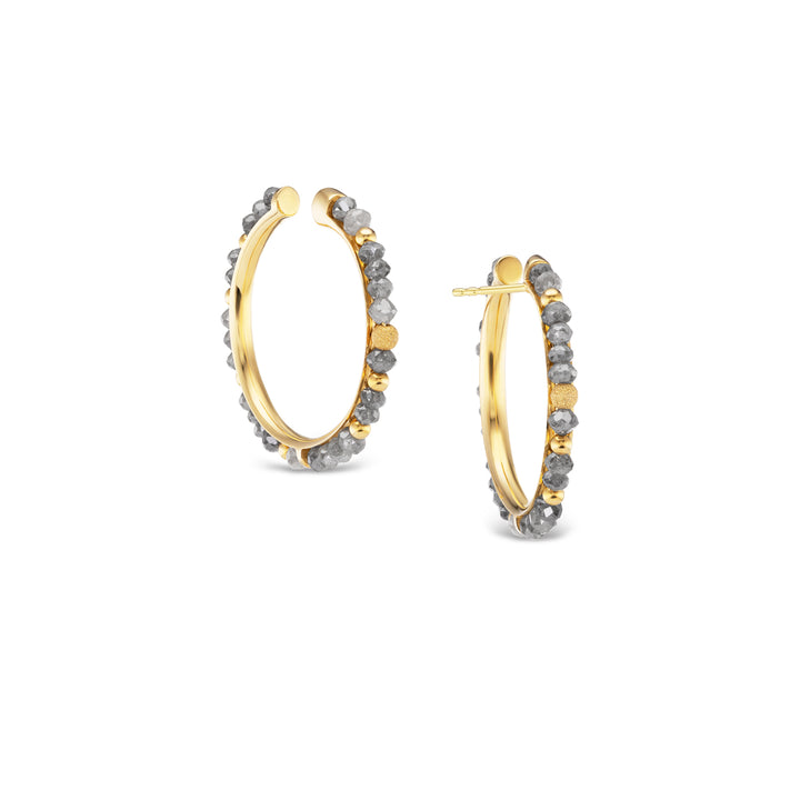 18K Rose Gold, Diamond Bead Hoop Earrings
