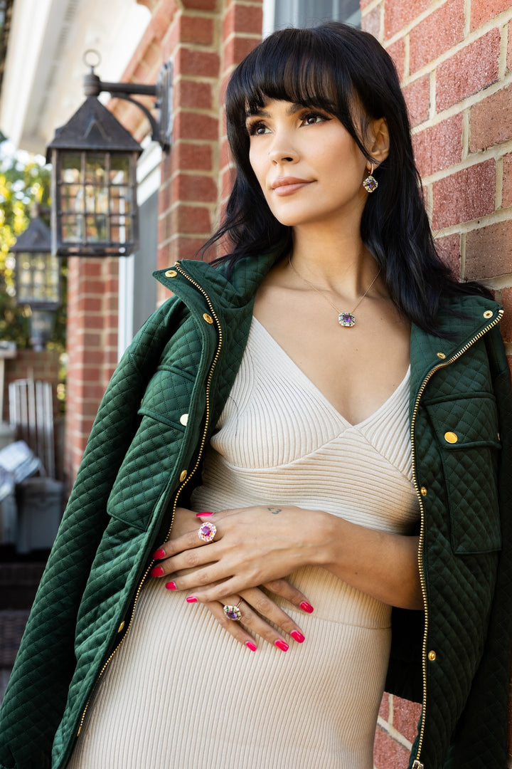 18K Rose Gold, Amethyst, Tsavorite, Pink Sapphire & Diamond Earrings