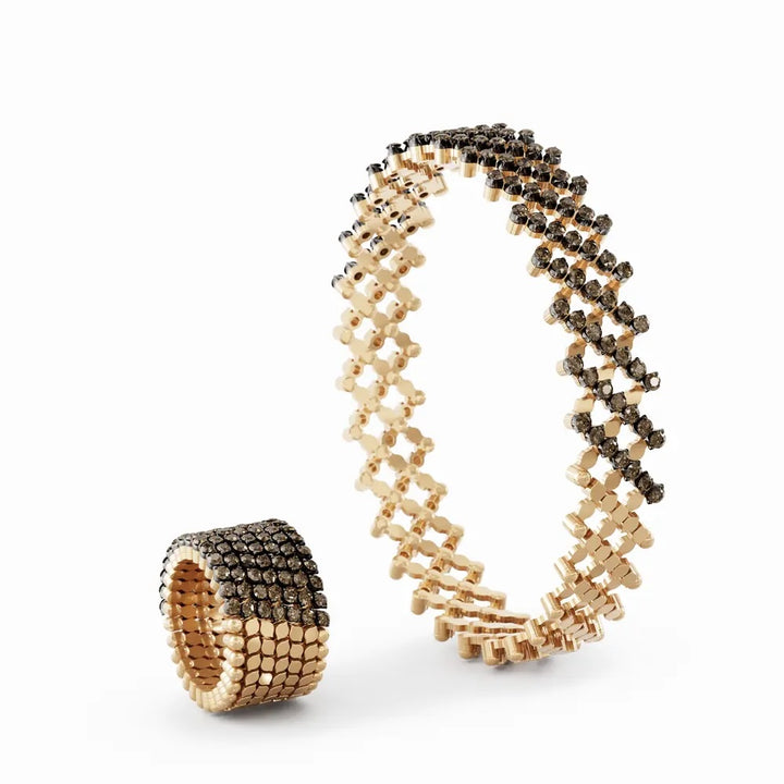 18K Rose and Black Gold &  Brown Diamond Ring Transforms into Bracelet