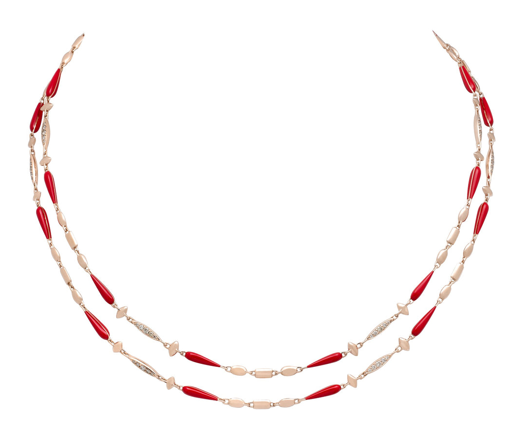 18K Rose Gold, Brown Diamond & Red Ceramic Necklace