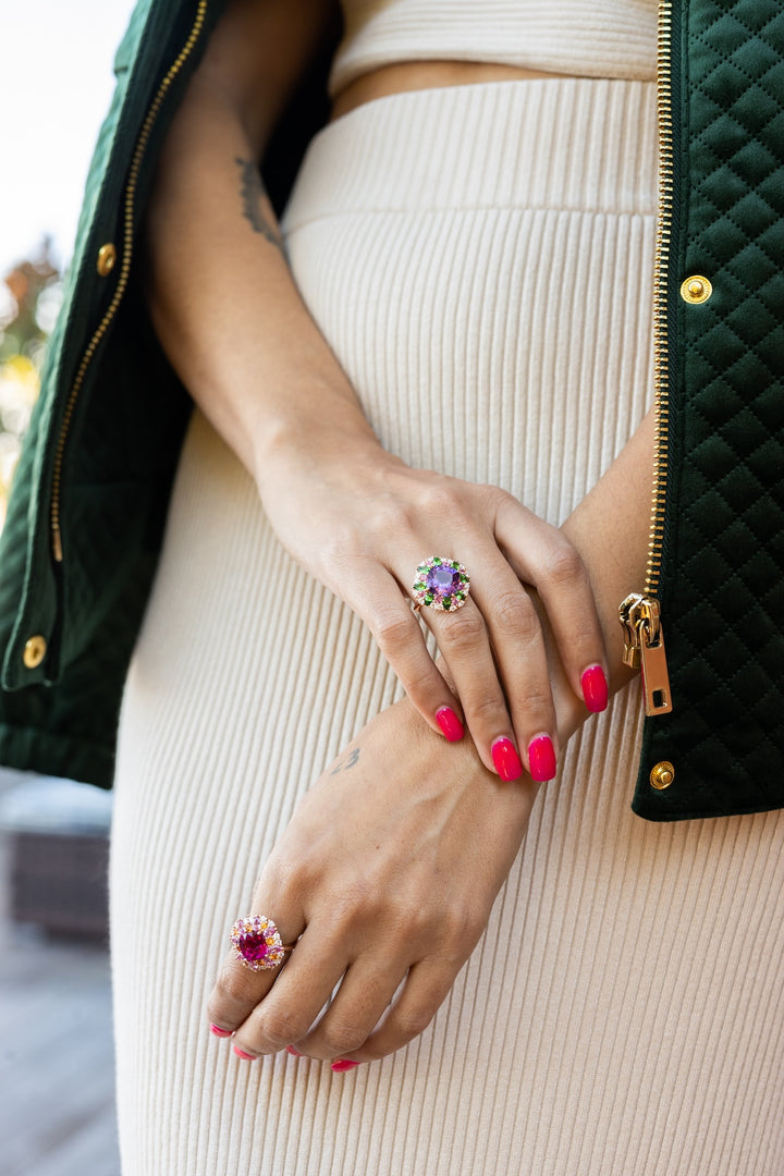 18K Rose Gold,  Rubellite, Sapphire &  Diamond Ring