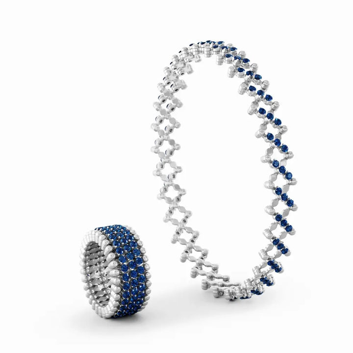 18K White and Black Gold & Blue Sapphire Ring Transforms to Bracelet