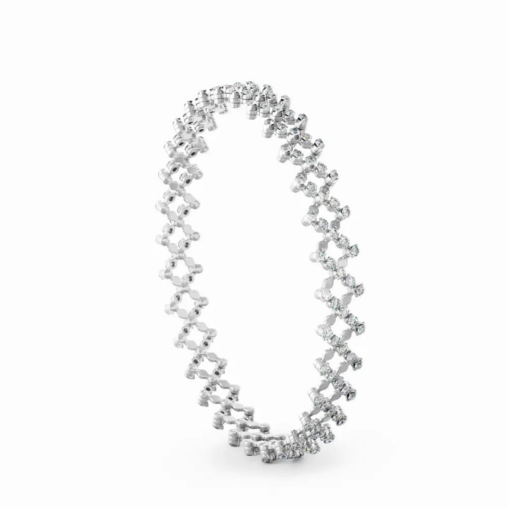 18K White Gold Expandable Ring Bracelet  with 5 Rows of White Round Brilliant Diamonds