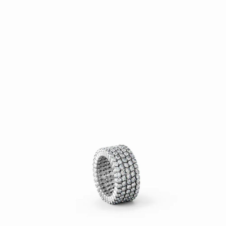 18K White Gold Expandable Ring Bracelet  with 5 Rows of White Round Brilliant Diamonds