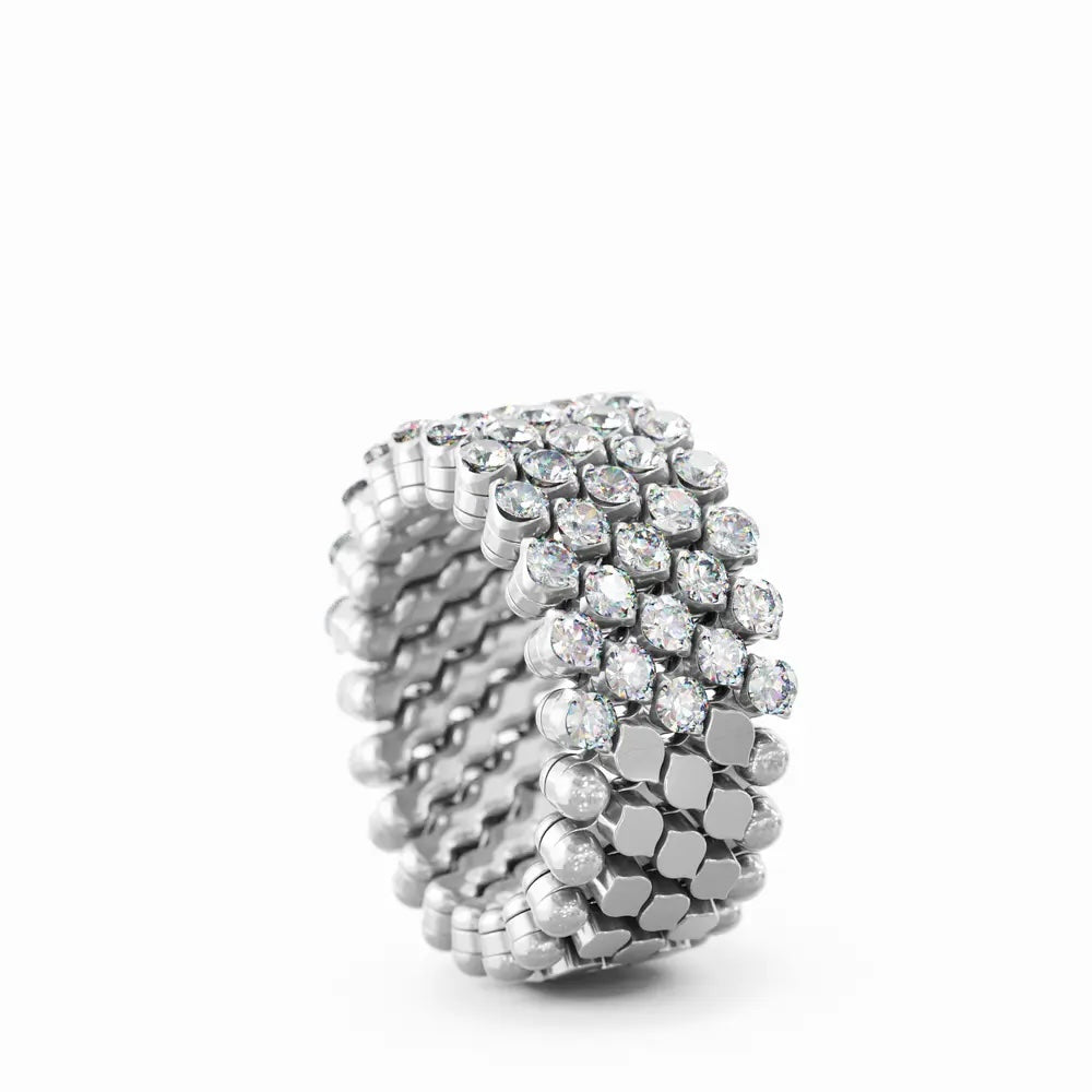 18K White Gold  & Diamond Flexible Multi Size Ring