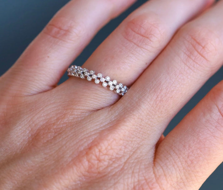 18K White Gold & White Diamond Clover Narrow Eternity Band