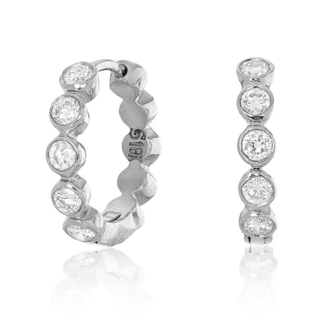 18K White Gold & Diamond Modern Bezel Mini Huggies