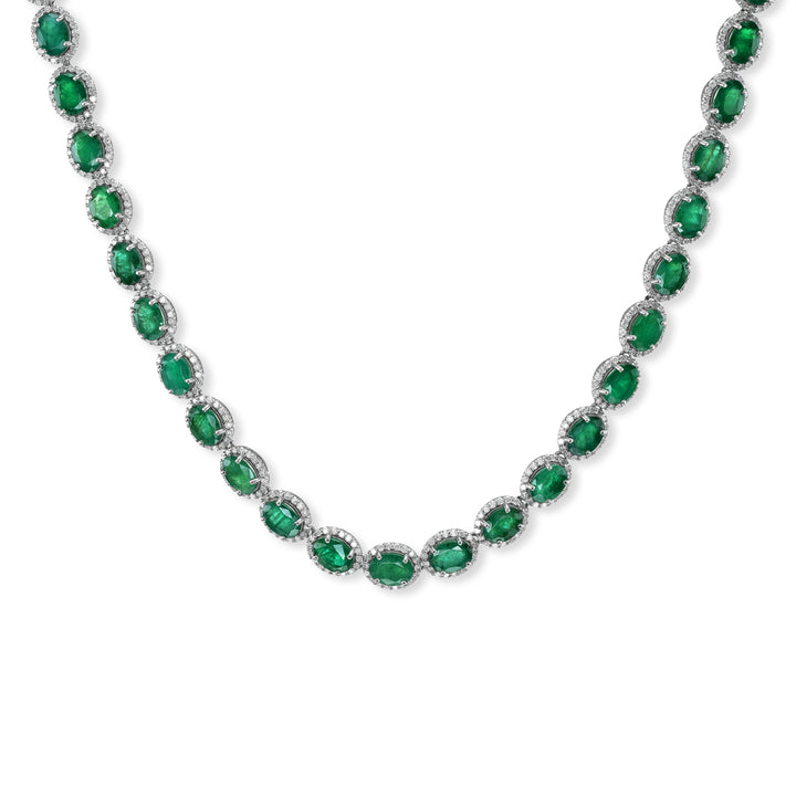 18K White Gold, Emerald & Diamond Necklace