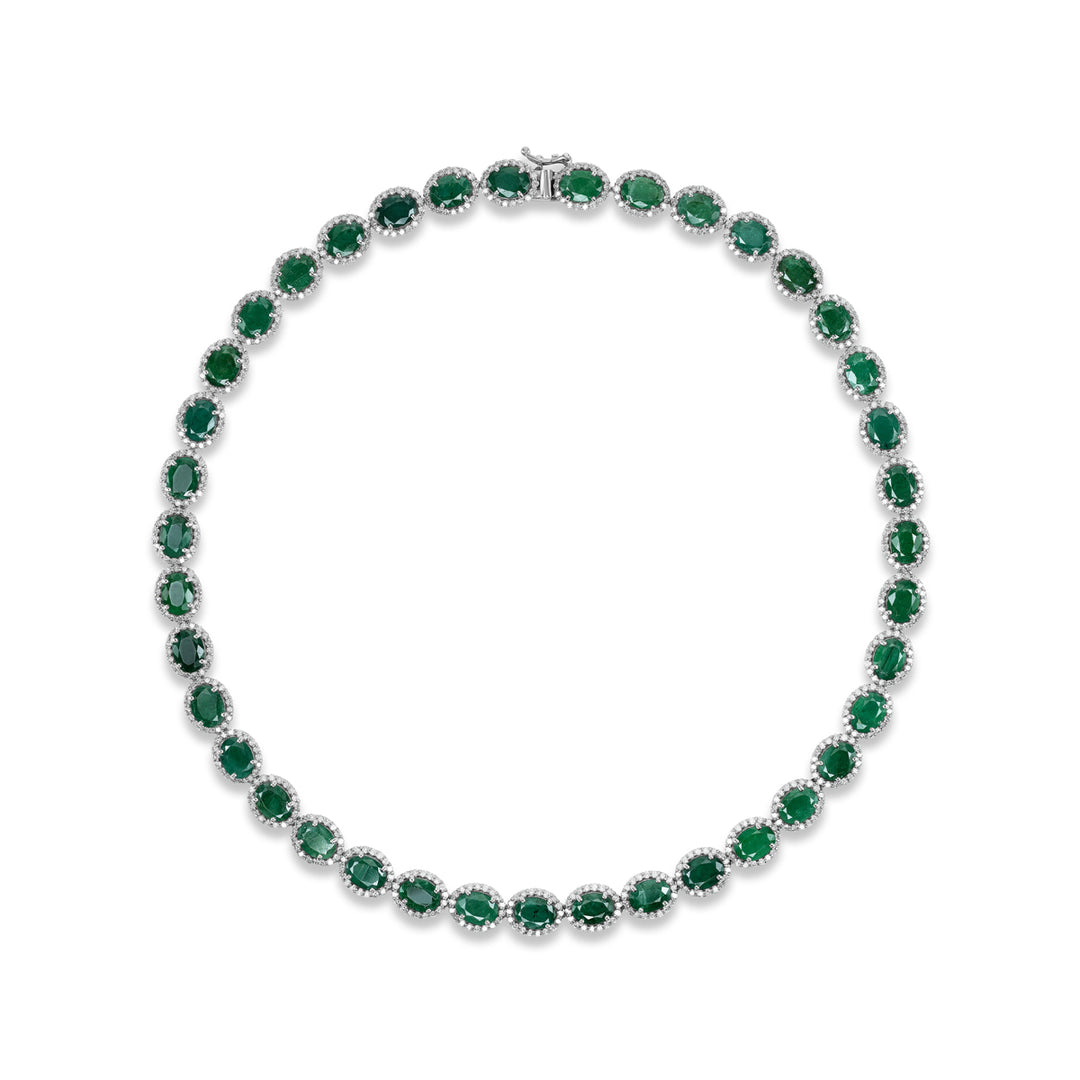 18K White Gold, Emerald & Diamond Necklace