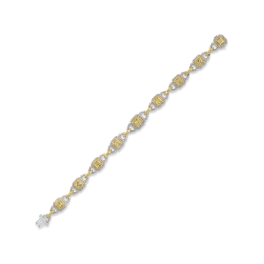 18K White & Yellow Gold Bracelet with Radiant Yellow Diamonds &  White Diamonds